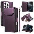 thumbnail image 1 of ELEHOLD Wallet Case For iPhone 14, Luxury PU Leather Shockproof Magnetic Flip Kickstand Card Slots Cash Pocket Wallet Case With Detachable Lanyard,Purple, 1 of 11