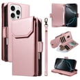 thumbnail image 1 of ELEHOLD Wallet Case For iPhone 14, Luxury PU Leather Shockproof Magnetic Flip Kickstand Card Slots Cash Pocket Wallet Case With Detachable Lanyard,Rosegold, 1 of 11