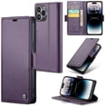 thumbnail image 1 of ELEHOLD Wallet Case for iPhone 14 Pro Max 6.7" Premium Leather Case wih RFID Blocking Function Card Slots Kickstand Magnetic Clasp Shockproof Cover for Men Women, Purple, 1 of 11