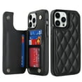 thumbnail image 1 of ELEHOLD Wallet Case for iPhone 14 Pro Max 6.7",RFID Blocking Card Holders Luxury Argyle Pattern Leather Case Kickstand Magnetic Button Slim Lightweight Shockproof Purse Case,Black, 1 of 7