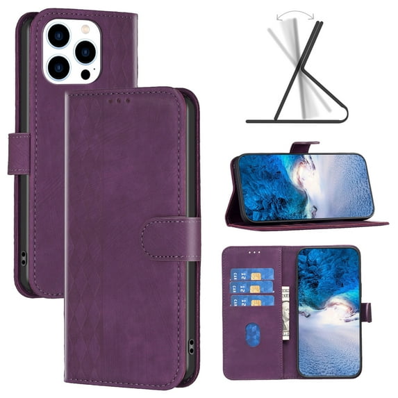 ELEHOLD Wallet Case for iPhone 14 Pro Max, Embossed Pattern Flip Folio Card Slots Kickstand Magnetic Clasp Premium Leather Wallet Case for iPhone 14 Pro Max 6.7",Purple