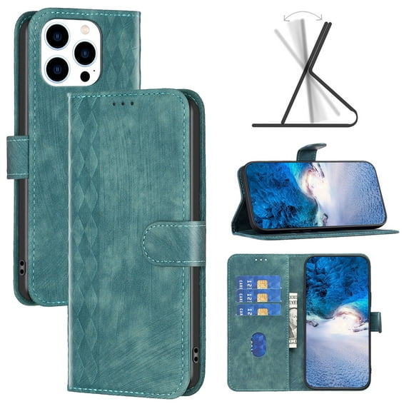 ELEHOLD Wallet Case for iPhone 14 Pro Max, Embossed Pattern Flip Folio Card Slots Kickstand Magnetic Clasp Premium Leather Wallet Case for iPhone 14 Pro Max 6.7",Green