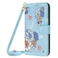 thumbnail image 1 of ELEHOLD Wallet Case for iPhone 14 Pro Max Premium Leather Flower Floral Pattern with Card Slots Kickstand Function Crossbody Shoulder Strap Wriststrap Lanyard Folio Wallet Case,blue, 1 of 8