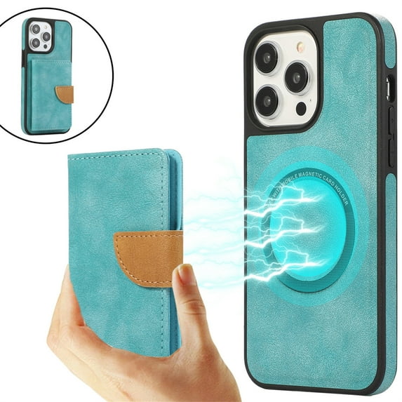 ELEHOLD Wallet Case for iPhone 14 Pro Max Synthetic Leather 2-in-1 Phone Case with Magnetic Detachable Flip Card Slot Magnetic Clasp Drop Protection Shockproof Full Protective Wallet Case,green