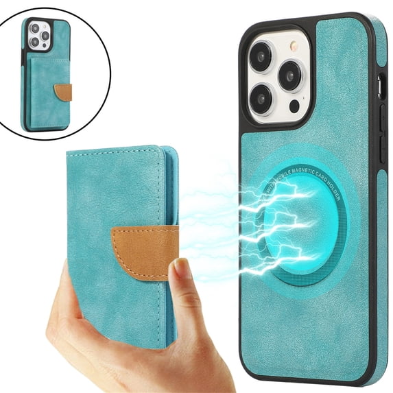 ELEHOLD Wallet Case for iPhone 14 Pro Synthetic Leather 2-in-1 Phone Case with Magnetic Detachable Flip Card Slot Magnetic Clasp Drop Protection Shockproof Full Protective Wallet Case,green