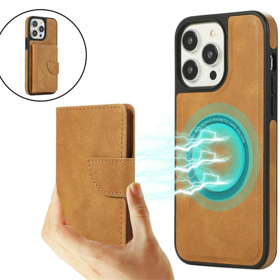 ELEHOLD Wallet Case for iPhone 14 Pro Synthetic Leather 2-in-1 Phone Case with Magnetic Detachable Flip Card Slot Magnetic Clasp Drop Protection Shockproof Full Protective Wallet Case,brown