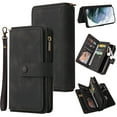 thumbnail image 1 of ELEHOLD Wallet Case for iPhone 15  6.1", with Large Capacity 15 Card Holders Zipper Wallet Detachable Wrist Strap Kickstand Function Magnetic Clasp Full Protective Shockproof Cover, Black, 1 of 11