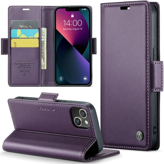 ELEHOLD Wallet Case for iPhone 15 6.1" Premium Leather Case wih RFID Blocking Function Card Slots Kickstand Magnetic Clasp Shockproof Cover for Men Women for iPhone 15,Purple