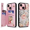 thumbnail image 1 of ELEHOLD Wallet Case for iPhone 15 Case Beautiful Flower Floral Pattern with Back Card Holders Magnetic Button RFID Blocking Shockproof Protective Stand Case for iPhone 15,A, 1 of 7