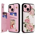 thumbnail image 1 of ELEHOLD Wallet Case for iPhone 15 Case Beautiful Flower Floral Pattern with Back Card Holders Magnetic Button RFID Blocking Shockproof Protective Stand Case for iPhone 15,D, 1 of 7