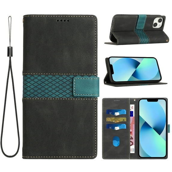 ELEHOLD Wallet Case for iPhone 15 Plus 6.7", Premium PU Leather Card Holders with Lanyard Kickstand Magnetic Clasp Shockproof Anti-Scratch Purse Protective Case for iPhone 15 Plus,Black
