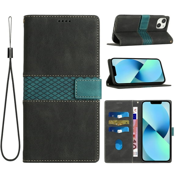 ELEHOLD Wallet Case for iPhone 15 Plus 6.7", Premium PU Leather Card Holders with Lanyard Kickstand Magnetic Clasp Shockproof Anti-Scratch Purse Protective Case for iPhone 15 Plus,Black