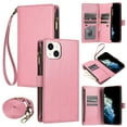 thumbnail image 1 of ELEHOLD Wallet Case for iPhone 15 Plus, with 9 Card Slots Cash/Zipper Pocket Detachable Wrist Strap Crossbody Shoulder Strap Magnetic Clasp Kickstand Luxury Purse Case for iPhone 15 Plus,Pink, 1 of 7