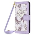 thumbnail image 1 of ELEHOLD Wallet Case for iPhone 15 Plus Premium Leather Flower Floral Pattern with Card Slots Kickstand Function Crossbody Shoulder Strap Wriststrap Lanyard Folio Wallet Case,purple, 1 of 8