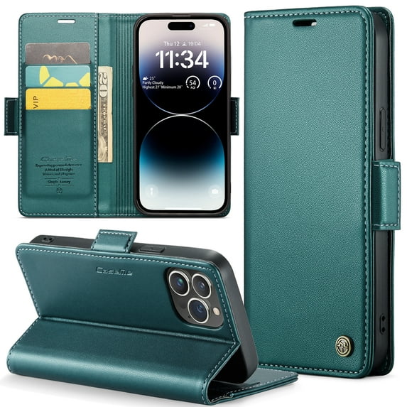 ELEHOLD Wallet Case for iPhone 15 Pro 6.1" Premium Leather Case wih RFID Blocking Function Card Slots Kickstand Magnetic Clasp Shockproof Cover for Men Women for iPhone 15 Pro,Green