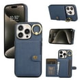 thumbnail image 1 of ELEHOLD Wallet Case for iPhone 15 Pro Back Card Holders Premium Leather Cover with Metal Ring Holder Stand Magnetic Clasp Shockproof Wallet Case for iPhone 15 Pro,blue, 1 of 8