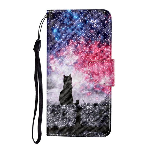 ELEHOLD Wallet Case for iPhone 15 Pro Max Folio Flip Case, Cute Pattern with Credict Card Slots Magnetic Clasp Soft Shockproof Leather Protective Case with Wrist Lanyard - Cat