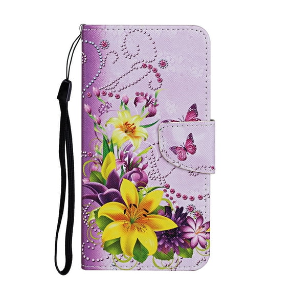 ELEHOLD Wallet Case for iPhone 15 Pro Max Folio Flip Case, Cute Pattern with Credict Card Slots Magnetic Clasp Soft Shockproof Leather Protective Case with Wrist Lanyard - Yellow Butterfly