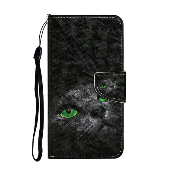 ELEHOLD Wallet Case for iPhone 15 Pro Max Folio Flip Case, Cute Pattern with Credict Card Slots Magnetic Clasp Soft Shockproof Leather Protective Case with Wrist Lanyard - Black Cat