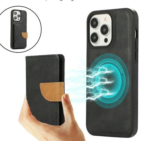 ELEHOLD Wallet Case for iPhone 15 Pro Max Synthetic Leather 2-in-1 Phone Case with Magnetic Detachable Flip Card Slot Magnetic Clasp Drop Protection Shockproof Full Protective Wallet Case,black