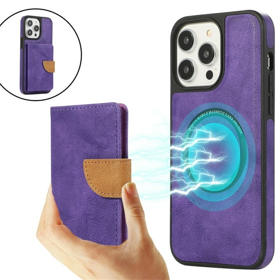 ELEHOLD Wallet Case for iPhone 15 Pro Max Synthetic Leather 2-in-1 Phone Case with Magnetic Detachable Flip Card Slot Magnetic Clasp Drop Protection Shockproof Full Protective Wallet Case,purple