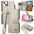 thumbnail image 1 of ELEHOLD Wallet Case for iPhone 15, RFID Blocking 7 Card Slots Magnetic Zipper Purse with Wristlet Strap Stand PU Leather Shockproof TPU Shell Compatible with iPhone 15  6.1",Gray, 1 of 10