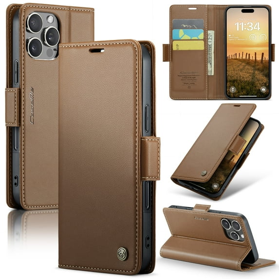 ELEHOLD Wallet Case for iPhone 16 Pro Max Premium Leather Case wih RFID Blocking Function Card Slots Kickstand Magnetic Clasp Shockproof Cover for Men Women for iPhone 16 Pro Max,Brown