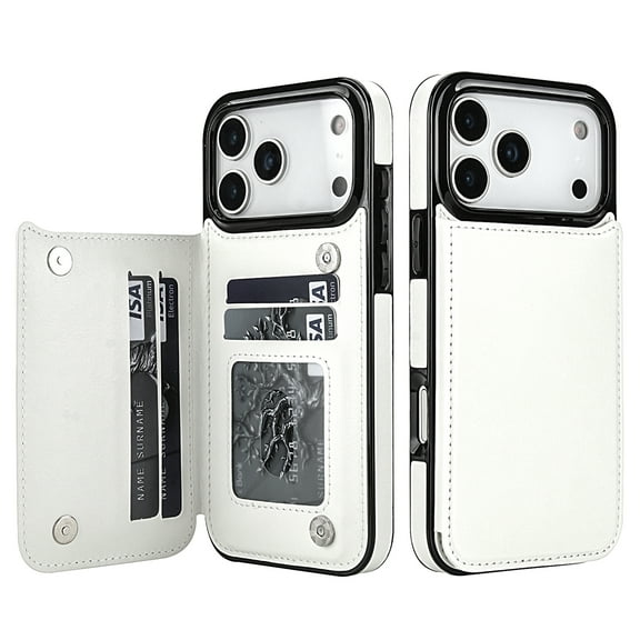 ELEHOLD Wallet Case for iPhone 17 Pro Max Flip Back Card Holders Kickstand Function Magnetic Button Slim Lightweight Wallet Case for iPhone 17 Pro Max ,White