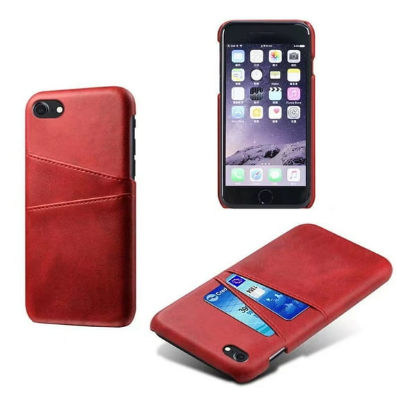 ELEHOLD Wallet Case for iPhone 8 / iPhone 7 / iPhone SE 2022 2020 with Credit Card Holder, Slim PU Leather Hard Card Pocket Back Cover Shockproof Protective Case 4.7 Inch,Red