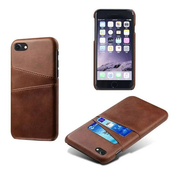 ELEHOLD Wallet Case for iPhone 8 Plus / iPhone 7 Plus with Credit Card Holder, Slim PU Leather Hard Card Pocket Back Cover Shockproof Protective Case 5.5 Inch,Brown