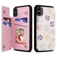 thumbnail image 1 of ELEHOLD Wallet Case for iPhone XR Case Beautiful Flower Floral Pattern with Back Card Holders Magnetic Button RFID Blocking Shockproof Protective Stand Case for iPhone XR,C, 1 of 7