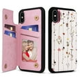 thumbnail image 1 of ELEHOLD Wallet Case for iPhone XS/X Case Beautiful Flower Floral Pattern with Back Card Holders Magnetic Button RFID Blocking Shockproof Protective Stand Case for iPhone XS/X,B, 1 of 7