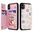 thumbnail image 1 of ELEHOLD Wallet Case for iPhone XS/X Case Beautiful Flower Floral Pattern with Back Card Holders Magnetic Button RFID Blocking Shockproof Protective Stand Case for iPhone XS/X,C, 1 of 7