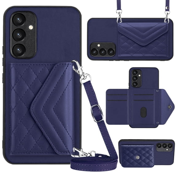 ELEHOLD Wallet Crossbody Case for Samsung Galaxy A05S Case with Flip Card Slots RFID Blocking Function Magnetic Closure Stand Detachable Crossbody Shoulder Strap for Women Girls,blue