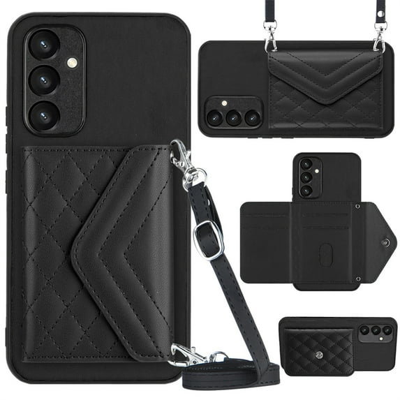 ELEHOLD Wallet Crossbody Case for Samsung Galaxy A54 5G Case with Flip Card Slots RFID Blocking Function Magnetic Closure Stand Detachable Crossbody Shoulder Strap for Women Girls,black