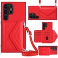 thumbnail image 1 of ELEHOLD Wallet Crossbody Case for Samsung Galaxy S22 Ultra Case with Flip Card Slots RFID Blocking Function Magnetic Closure Stand Detachable Crossbody Shoulder Strap for Women Girls,red, 1 of 8