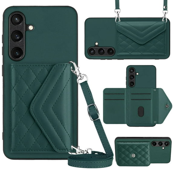 ELEHOLD Wallet Crossbody Case for Samsung Galaxy S23 Case with Flip Card Slots RFID Blocking Function Magnetic Closure Stand Detachable Crossbody Shoulder Strap for Women Girls,green
