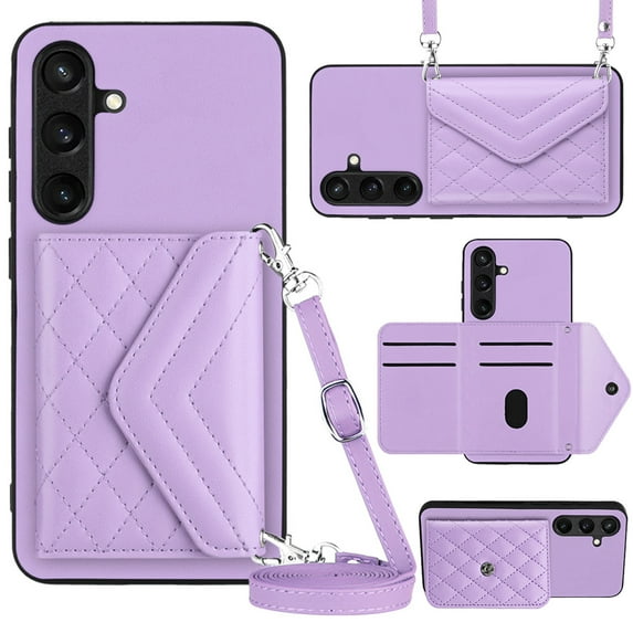 ELEHOLD Wallet Crossbody Case for Samsung Galaxy S23 Case with Flip Card Slots RFID Blocking Function Magnetic Closure Stand Detachable Crossbody Shoulder Strap for Women Girls,purple