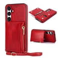 thumbnail image 1 of ELEHOLD Wallet Crossbody Case for Samsung Galaxy S24 Plus,Back Flip Card Slots Zipper Pocket Kickstand Function Shockproof Purse Case with Crossbody Strap,Red, 1 of 1