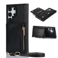 thumbnail image 1 of ELEHOLD Wallet Crossbody Case for Samsung Galaxy S24 Ultra,Back Flip Card Slots Zipper Pocket Kickstand Function Shockproof Purse Case with Crossbody Strap,Black, 1 of 4