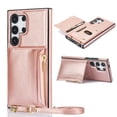 thumbnail image 1 of ELEHOLD Wallet Crossbody Case for Samsung Galaxy S24 Ultra,Back Flip Card Slots Zipper Pocket Kickstand Function Shockproof Purse Case with Crossbody Strap,Rosegold, 1 of 5