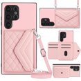 thumbnail image 1 of ELEHOLD Wallet Crossbody Case for Samsung Galaxy S24 Ultra Case with Flip Card Slots RFID Blocking Function Magnetic Closure Stand Detachable Crossbody Shoulder Strap for Women Girls,pink, 1 of 8