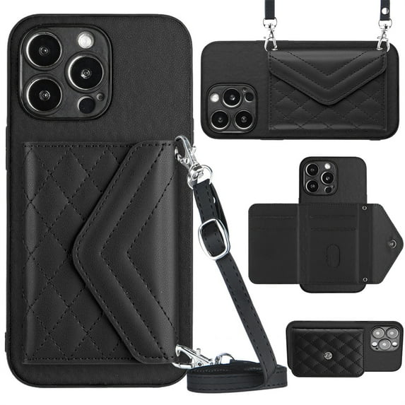 ELEHOLD Wallet Crossbody Case for iPhone 12 Pro Max Case with Flip Card Slots RFID Blocking Function Magnetic Closure Stand Detachable Crossbody Shoulder Strap for Women Girls,black