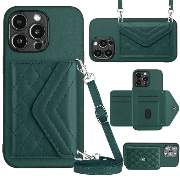 ELEHOLD Wallet Crossbody Case for iPhone 12 Pro Max Case with Flip Card Slots RFID Blocking Function Magnetic Closure Stand Detachable Crossbody Shoulder Strap for Women Girls,green