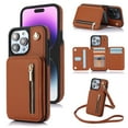 thumbnail image 1 of ELEHOLD Wallet Crossbody Case for iPhone 12 Pro Max with RFID Blocking Card Holders Zipper Purse Storage Kickstand Function Detachable Wrist Lanyard Shoulder Strap Shockproof Wallet Case,brown, 1 of 8