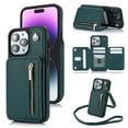 thumbnail image 1 of ELEHOLD Wallet Crossbody Case for iPhone 13 Pro with RFID Blocking Card Holders Zipper Purse Storage Kickstand Function Detachable Wrist Lanyard Shoulder Strap Shockproof Wallet Case,green, 1 of 8