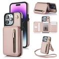 thumbnail image 1 of ELEHOLD Wallet Crossbody Case for iPhone 13 Pro with RFID Blocking Card Holders Zipper Purse Storage Kickstand Function Detachable Wrist Lanyard Shoulder Strap Shockproof Wallet Case,rosegold, 1 of 8
