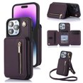 thumbnail image 1 of ELEHOLD Wallet Crossbody Case for iPhone 15 Pro with RFID Blocking Card Holders Zipper Purse Storage Kickstand Function Detachable Wrist Lanyard Shoulder Strap Shockproof Wallet Case,purple, 1 of 8