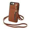 thumbnail image 1 of ELEHOLD Wallet Crossbody Case for iPhone 7/8/SE 2022&2020 with RFID Blocking Card Holders Zipper Purse Storage Kickstand Function Detachable Wrist Lanyard Shoulder Strap Shockproof Wallet Case,brown, 1 of 8