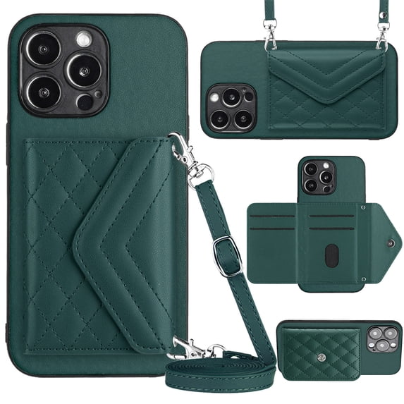 ELEHOLD Wallet Crossbody Case for iPhone XR Case with Flip Card Slots RFID Blocking Function Magnetic Closure Stand Detachable Crossbody Shoulder Strap for Women Girls,green